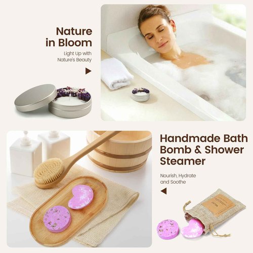 Daze Naturals Bath Gift Set, Spa Gifts for Women, Self Care Products for Women, Lavender & Cream Soap Bar, Calm Pillow Mist, Bath Bomb & Shower Steamer, Body Butter and Lip Balm