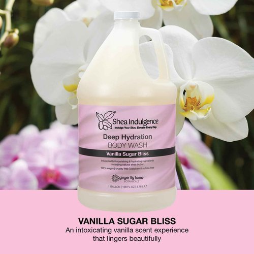 Ginger Lily Farms Botanicals Shea Indulgence Deep Hydration Body Wash, 100% Vegan & Cruelty-Free, Vanilla Sugar Bliss Scent, 1 Gallon (128 fl oz) Refill