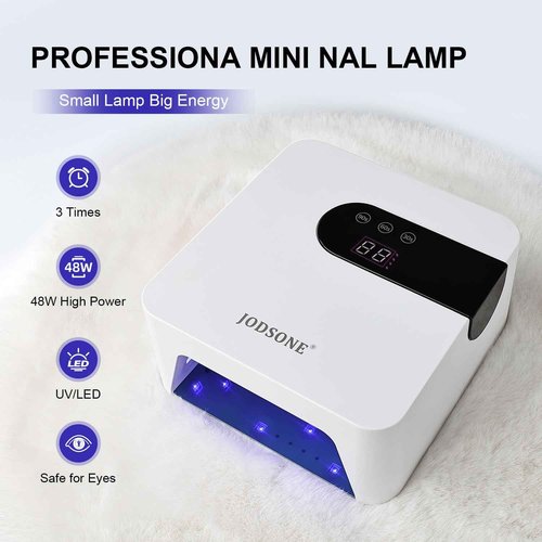 JODSONE U V Nail Lamp Rechargeable Portable with 3 Timers and LCD Display Screen for Nail Dryer Gel White