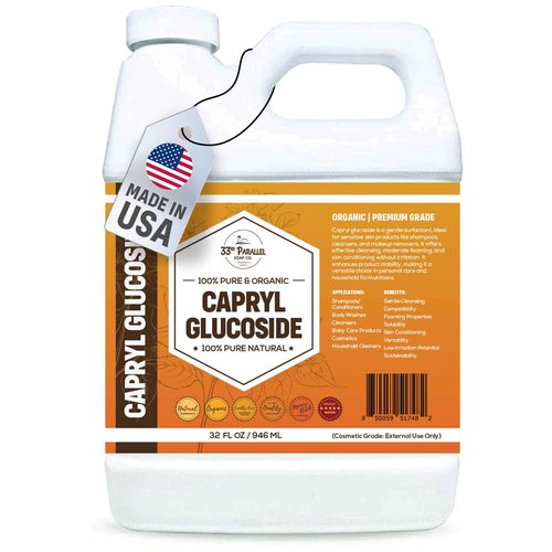 33RD PARALLEL SOAP CO. Capryl Glucoside Liquid Surfactant (32 oz) Plant Derived - DIY Skin Care - Facial Cleansers, Body Washes, Shower Gels, Foaming, Body Soap, Shampoos, Baby Products | 32 OUNCES