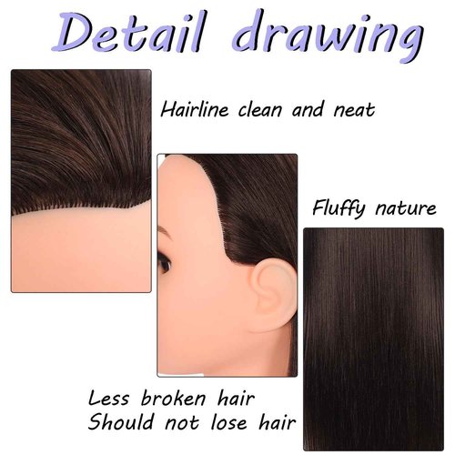 Mannequin Head with Hair 26“-28” Styling Training Manikin Cosmetology Doll Head Human Hair Blend and Free Clamp Holder (4#2)
