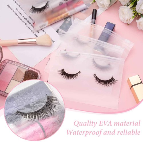 Noverlife 100PCS Eyelash Makeup Bags - Waterproof Plastic Makeup Bags with Zipper, Toiletry Pouch Cosmetic Bags for Clients