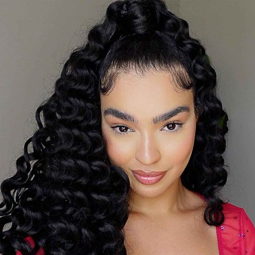 ToyoTree Ocean Wave Crochet Hair - 16 Inch 8 Packs Natural Black Mid-Length Curly Deep Wave Crochet Hair, Synthetic Ocean Wave Braiding Hair Extensions (16 Inch,1B-8P)