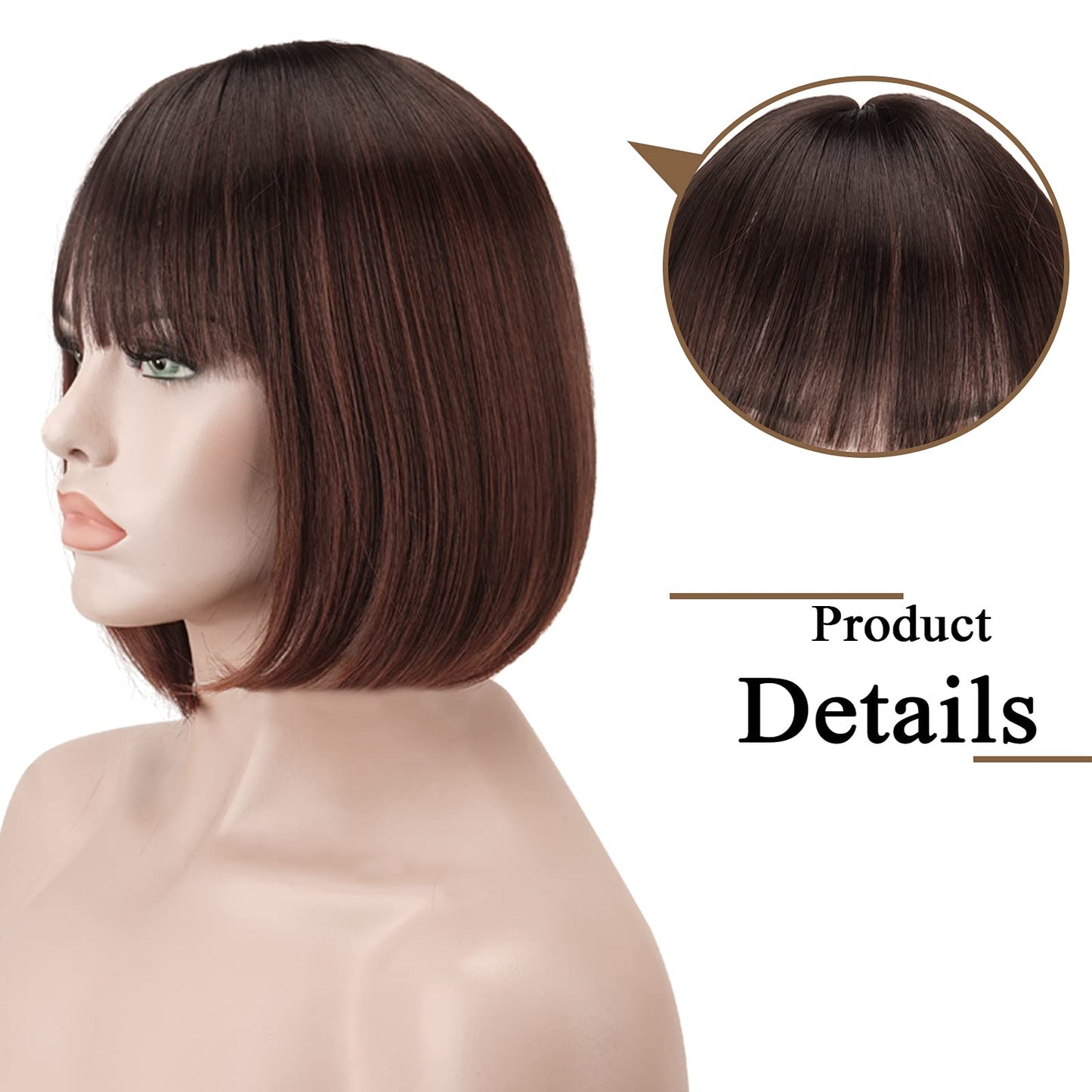 SOFEIYAN Short Straight Bob Wigs with Bangs 11 inch Synthetic Daily Party Cosplay Hair Wig for Black Women, Ombre Auburn