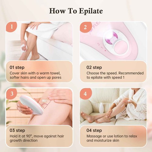 Epilator, Epilators Hair Removal for Women - 2-Speed Epilator with Massage Pad, Rechargeable LED Hair Removal Device for Face/Bikini/Arms/Legs/