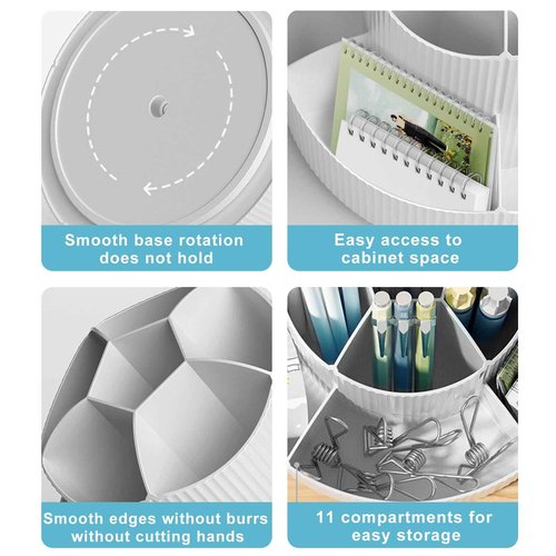 DASITON 360° Rotating Makeup Brush Holder Organizer,Large Capacity Makeup Organizer Countertop,11 Slots Makeup Brush Holder,Cosmetic Organizer,Cosmetic Display Cases for Vanity,Desktop,Bathroom(White)