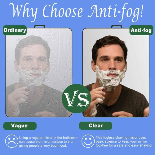 LUNCHIS Shower Mirror Fogless for Shaving Men Fog Free Anti Fog Bathroom No Fog Proof Anti-Fog Hanging Shatterproof RV (9” x 7”)