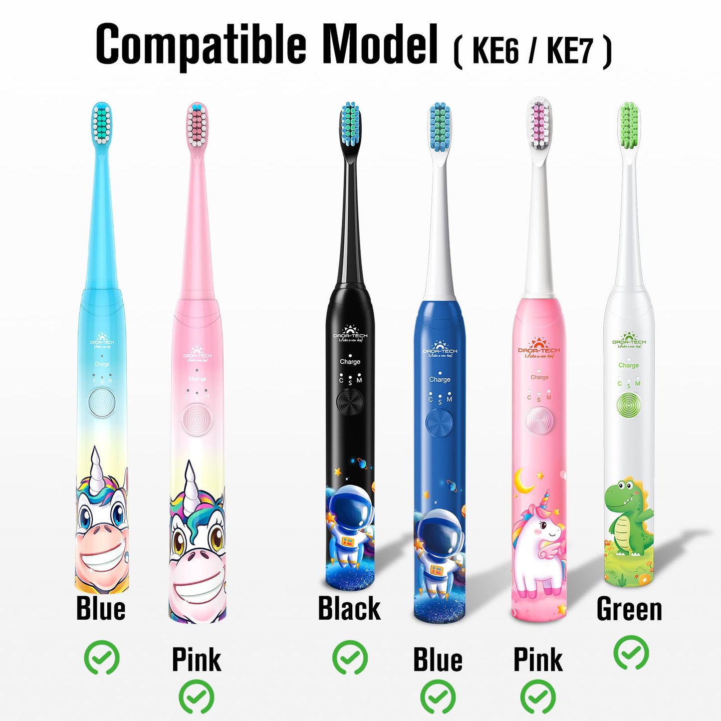 Dada-Tech Replacement Heads for Kids Electric Toothbrush DT-KE6 and DT-KE7 - Pack of 4 (Blue)