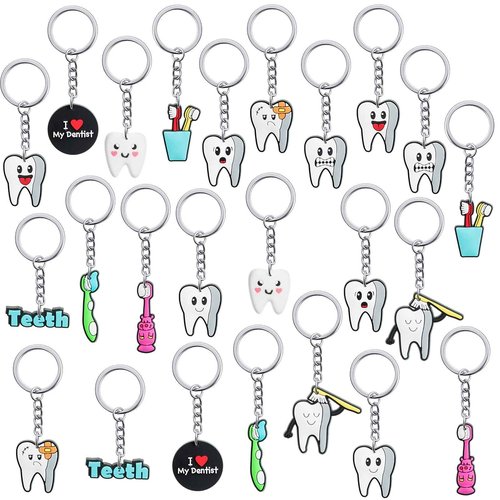 Henoyso 72 Pcs Tooth Shape Keychain Dentist Key Ring Dental Assistant Gifts Cute Tooth Ornament Keychain Gift for Dentist Students Office Staffs Dental Assistants