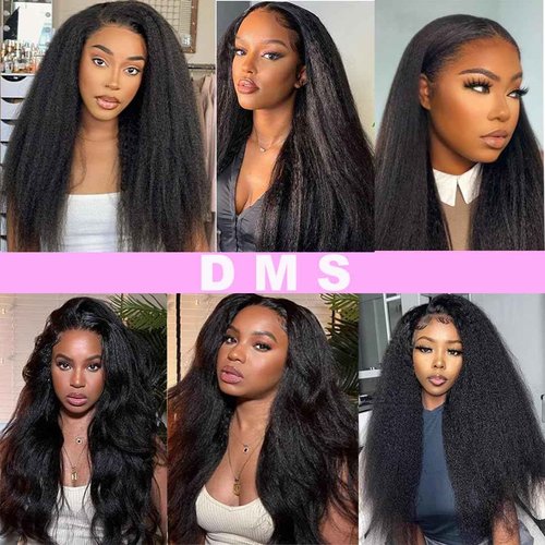 DMS Kinky Straight Bundles Yaki Straight Bundles Human Hair For Black Women 100% Unprocessed Brazilian Remy Hair Natural Black Color (22 inch，black)