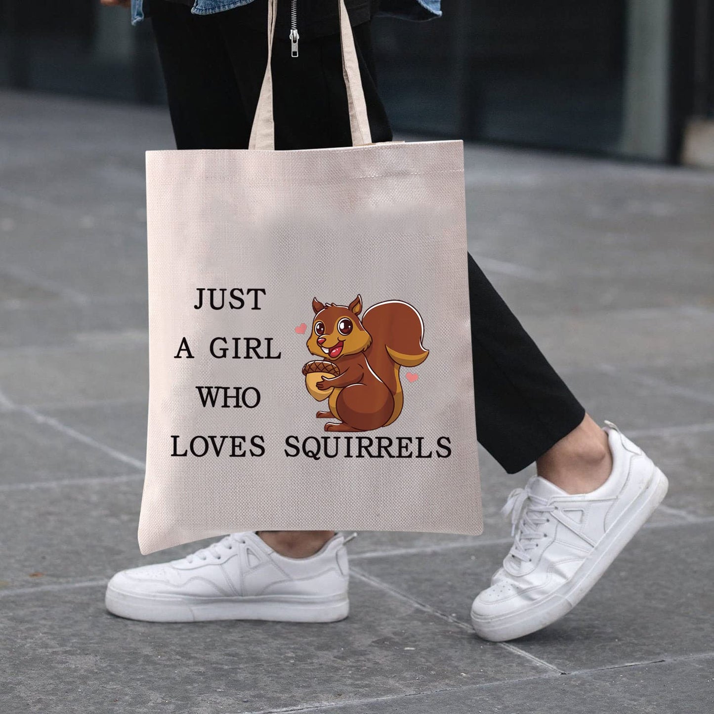 LEVLO Funny Squirrel Cosmetic Bag Animal Lover Gift Just A Girl Who Loves Squirrels Makeup Zipper Pouch Bag Squirrel Lover Gift (Loves Squirrels Tote)