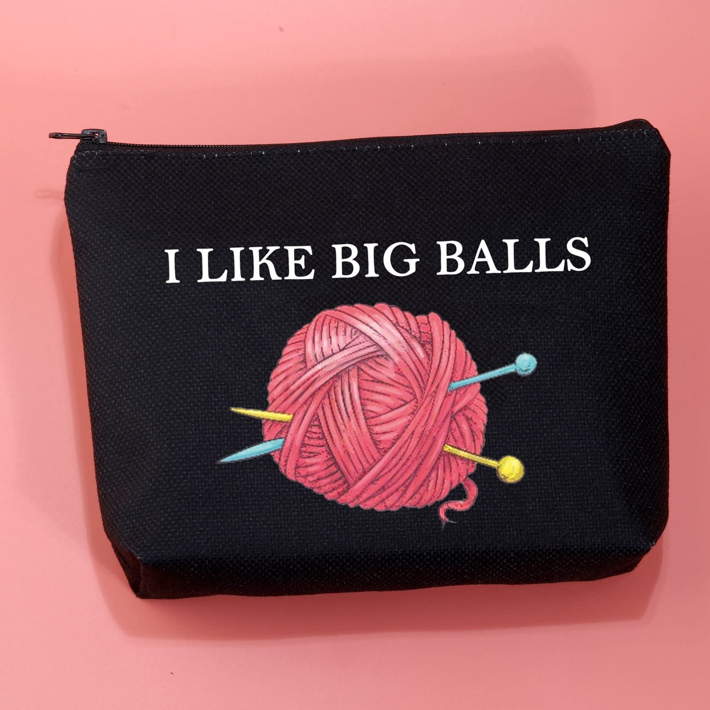 JXGZSO Crochet supplies Bag Knitting Project Bag I Like Big Balls Make Up Bag Funny Knitting Gift For Knitter (i like big balls black)