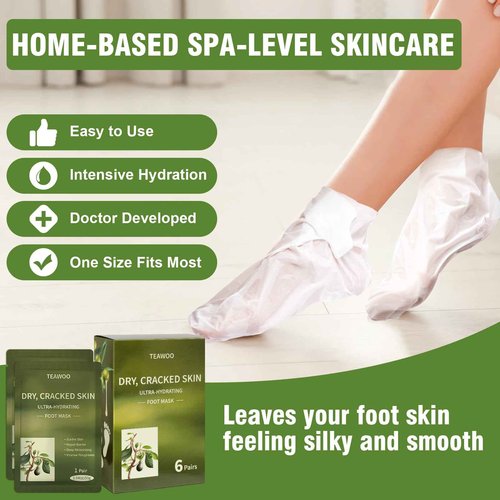 TEAWOO 18 Pairs Moisturizing Foot Masks with Shea Butter, Jojoba Oil, Vitamin E & Urea, Intensely Hydrating Foot Mask For Dry Cracked Feet, Moisturizing Socks for Cracked Heel Treatment