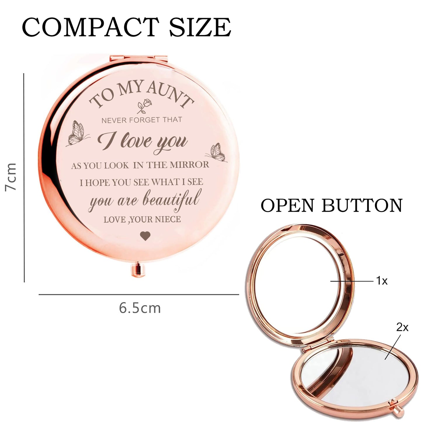 KGKAIMIZL Aunt Gifts from Niece, Compact Mirror Gifts for Aunt，Aunt Birthday Gift Ideas, Rose Gold Compact Makeup Mirror Gift for Aunt, Birthday, Christmas,Mother’s Day Present for Aunt