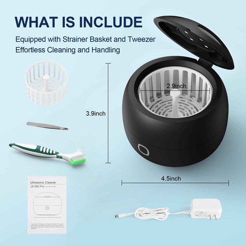 Upgraded Ultrasonic Retainer Cleaner, 45kHz Retainer Cleaner Machine for Denture Cleaner, Retainer Cleaner, Mouth Guard Cleaner, Night Guard Cleaner, Denture Cleaner with 200ML Dental Cleaning Pod
