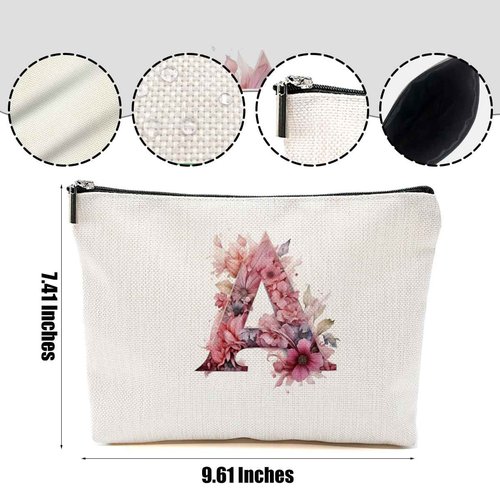 DHKG Initial Makeup Bag Personalized Cosmetic Bag Monogrammed Gifts for Women Girls Bride Friend Travel Organizer Zipper Pouch Teacher Gifts Mothers Day Birthday Bridal Shower Gifts, Pink Letter A