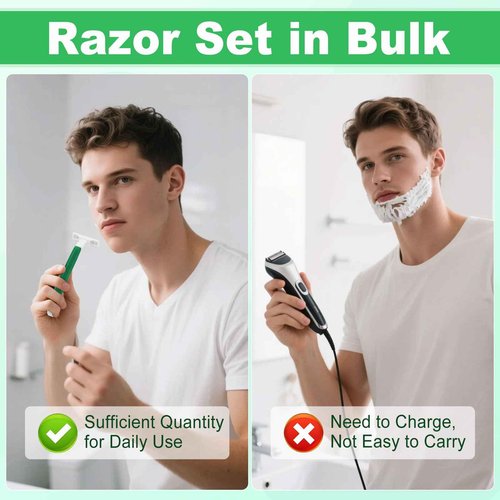 Disposable Razors Bulk, Razors Individually Wrapped Bulk, Travel Razors Bulk With Shaving Cream For Hotels, Shelters, Homeless, Nursing Homes, Charities, Churches, Green (60-PACK)