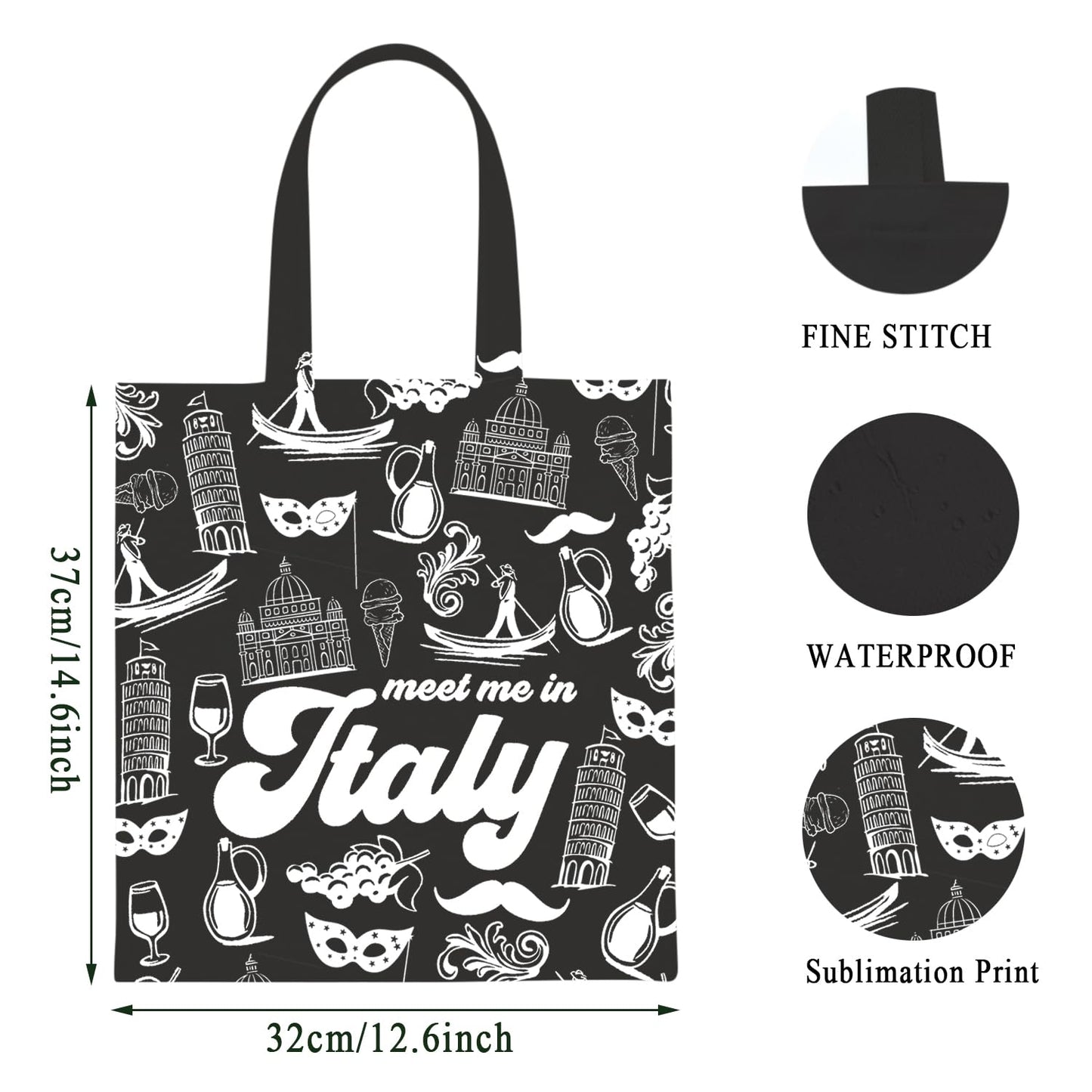 WCGXKO Italian Gift Italy Travel Gift Italy City Italy Trip Italy Trip Shopping Bag Tote Bag (ITALY black tote)