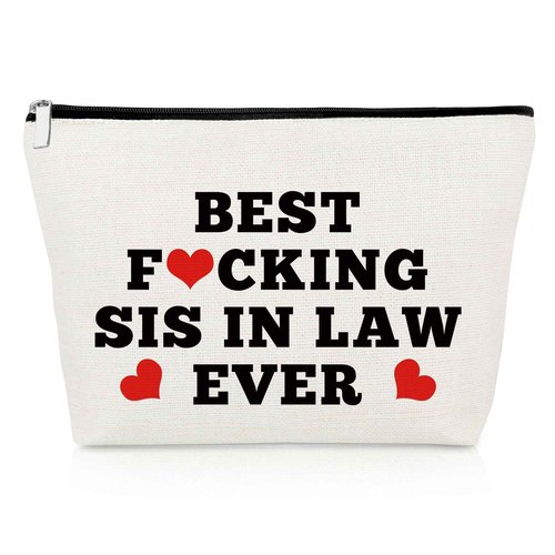 Funny Sister in Law Gifts from Sister in Law Makeup Bag Bonus Sister Novelty Appreciation Gifts for Unbiological Sister Cosmetic Bag Sister in Law Friends Gifts Christmas Birthday Gift Cosmetic Pouch