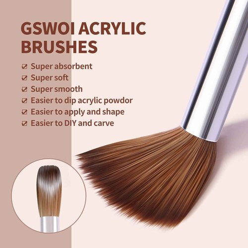 GSWOI 100% Kolinsky Acrylic Brush Size 22 - Wood Handle for Nail Application, Extension - Professional Manicure Salon and DIY at Home Tool (#22)