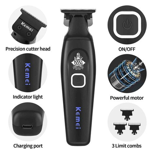 KEMEI Professional Hair Clipper & Cordless Barber Trimmer for Men, Clippers for Hair Cutting, Rechargeable T-Shaped Beard Trimmer, USB Charging, Gifts for Men