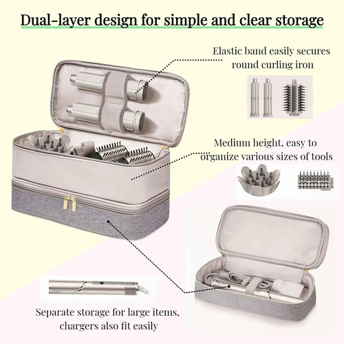 Lyoveu T-D1 Portable Double-Layer Travel Carrying Bag Compatible with Shark Flexstyle Hair Dryer Accessories Tools Storage Bag for Hair Tool Attachments Organizer