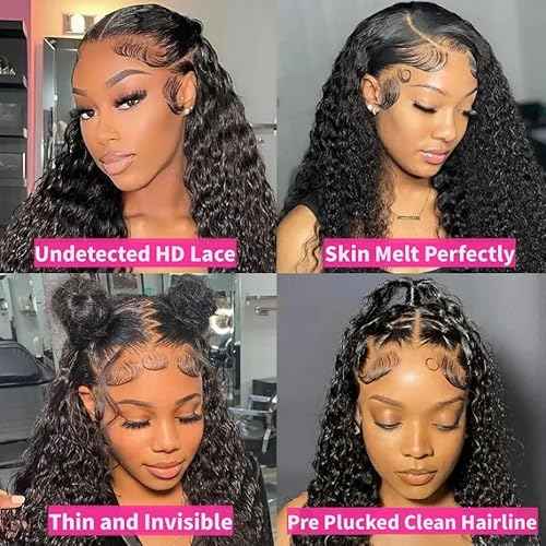 VIPbeauty 13x6 Deep Wave Lace Front Wigs Human Hair 200 Density Transparent HD Lace Frontal Wig for Black Women Pre Plucked With Baby Hair Virgin Hair Wigs 18 Inch