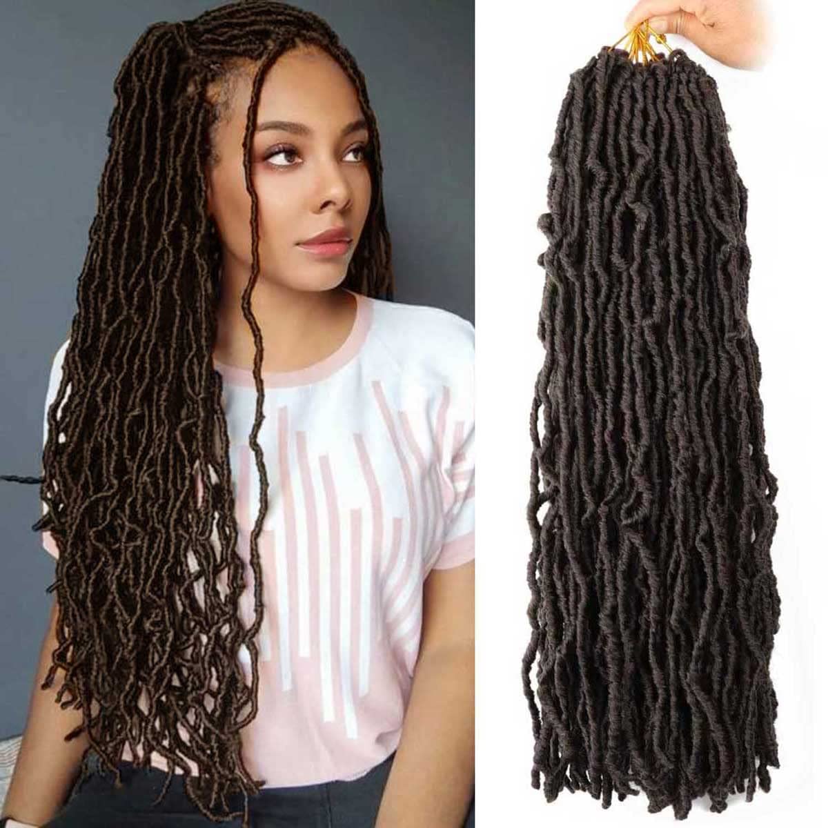 24 Inch Soft Locs Crochet Hair Pre Looped 6 Packs Faux Locs Crochet Braids Goddess Locs Dreadlocs Synthetic Hair For Black Women (24 Inch (Pack of 6), 4#)