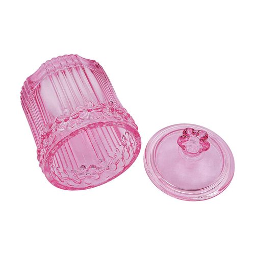 2 Pack Qtip Holder Glass Apothecary Jars with Lids Set, Crystal Q-tip Canister Jar Bathroom Vanity Organizer for Cotton Ball, Cotton Swab, Floss, Candy - Clear (Pink)