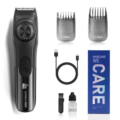 SUPRENT Adjustable Beard Trimmer for Men, Cordless Electric Beard Trimmer with Precision Dial, USB Rechargeable 19 Length Settings Mustache Trimmer for Mens Gifts (Black)