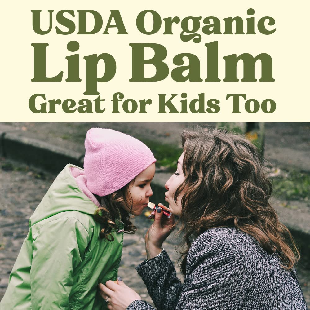 USDA Organic Lip Balm 4-Pack by Earth's Daughter - Citrus Flavor, Beeswax, Coconut Oil, Vitamin E - Best Lip Repair Chapstick for Dry Cracked Lips.