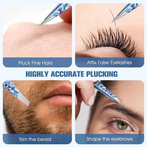 TsMADDTs Eyebrow Hair Removal Tweezer, 2-Pack Slant and Point Tip Tweezers for Women and Men Eyebrows, Facial and Ingrown Hairs, Stainless Steel