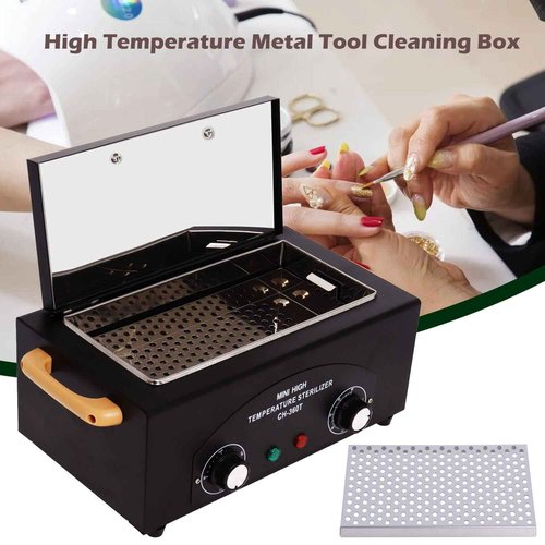 Sterilizer for Nail Tools, High Temperature Metal Clean Box for Spa Salon Barber Shops Salon Hairdressing Tool Earrings, Dry Heat Autoclave Machine 110V 300W 1.2L with Timer Black