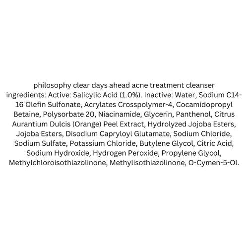 philosophy clear days ahead oil-free acne treatment facial cleanser - face wash with salicylic acid - effectively reduces breakouts - 8 fl oz