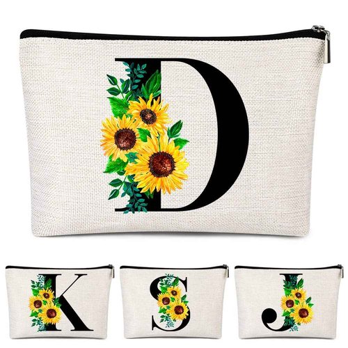 Pyotivol Monogrammed Makeup Bag for Women, Small Personalized Cosmetic Make Up Toiletry Pouch for Purse with Trendy Aesthetic Design, Ideal Travel Period Gift for Friends Bridesmaids