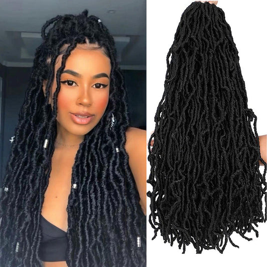 Soft Locs Crochet Hair 18 Inch 6 Packs Natural Black Faux Locs Crochet Hair Pre Looped Knotless Style Natural Curly Wavy Hair No odor, Skin Friendly, Bouncy (18 Inch, 6 Pack, 1B#)