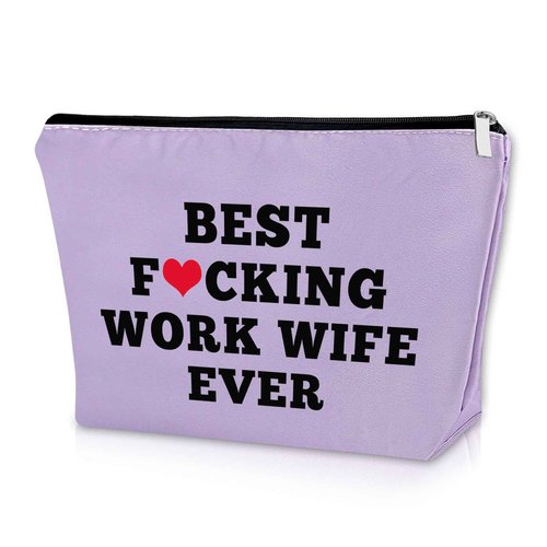 Sazuwu Work Wife Purple Makeup Bag - Best Work Wife Gift Ever - Cosmetic Bag for New Job, Farewell, Appreciation, Funny Coworker Leaving Gifts