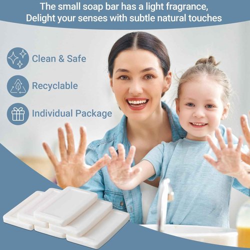 Kacctyen 100 Pcs 0.35oz Mini Bar Soap Bulk Individually Wrapped Bulk Hand Hotel Soap Bars Travel Size Toiletries for Vacation Hospitality Guest Bathroom Rentals