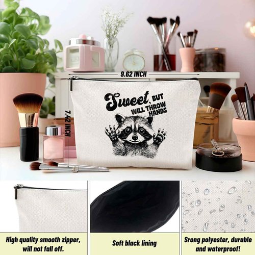 White Elephant Gifts Sarcastic Raccoon Makeup Bag Funny Gifts Humor Cosmetic Bag Raccoon Gifts for Women Friend Sisters Zipper Pouchs Toiletry Bags for Camping Christmas Thanksgiving Friendship Gifts