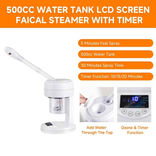 Facial Steamer Nano Ionic Face Steamer with Extendable Arm, Portable Facial Steamer, Rotating Nozzle Esthetician Vapor Face Steamer