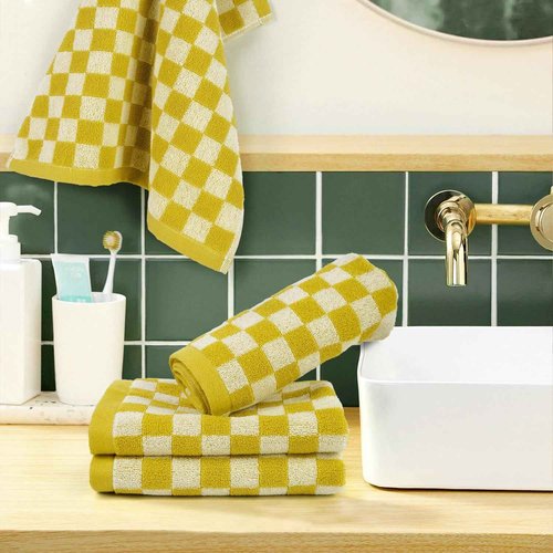Jacquotha Super Soft Wash Cloths(Mustard Yellow Checkered), 12 Pack Washcloths Facecloth, Cotton Face Towels Set for Body Showering 13x13 Inches, Gifts