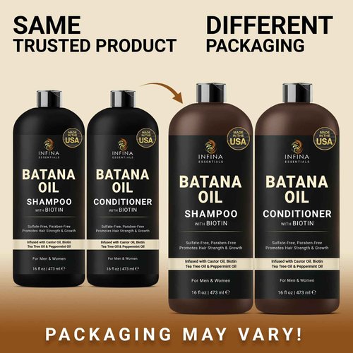 INFINA ESSENTIALS Batana Oil Shampoo and Conditioner Set | 16 fl oz Each | with Biotin & Tea Tree | Moisturizing, Strengthening & Nourishing Formula | Promotes Hair Growth and Thickness