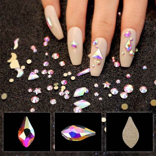 VERONNI Professional AB Crystal Rhinestones with Wax Pen Multi Shapes Glass Rhinestones for Nail Art Craft Mix Sizes Nail Gems Packaged in Storage Box Nail Art Supplies Accessories (01)