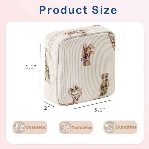 RSRSLEII Cute Mini Corduroy Zipper Makeup Bag for Purse, Coquette Aesthetic Pouch with Bear Pattern for Women Girls,Key Pocket Lipstick Bag Card Holder Data Cable Organizer(05Great Bear)