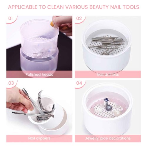 Nail Soaking Tray Box Cleaner Pot for Scissors Tweezers Nail Art Tools Manicure Soaking Tray Clean Box Nail Drill Bits Clean Box -Clear