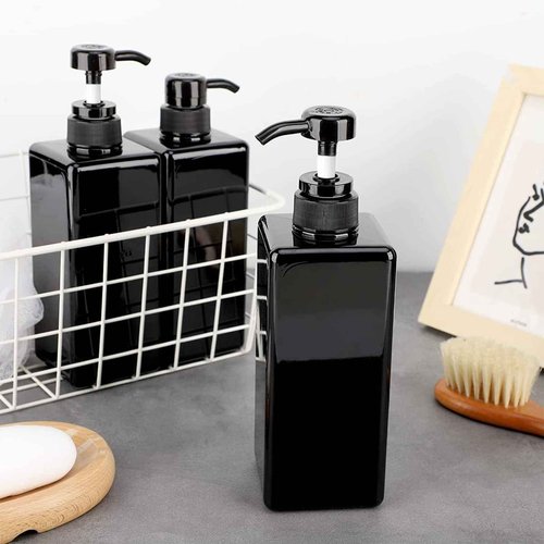 Amorettise 6 Pack Shampoo and Conditioner Dispenser Bottles, 4 Pack 22 Oz & 2 Pack 8 Oz Refillable Square Plastic Pump Bottles for Dispensing Lotions, Shampoo, Conditioner, and Body Wash (Black)