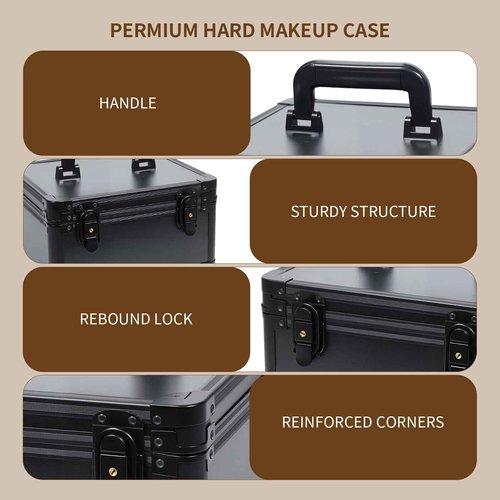 Yenovia Travel Makeup Case with Lighted LED Mirror – Waterproof Cosmetic Organizer with Adjustable Dividers, Portable Makeup Train Case for Women, Black