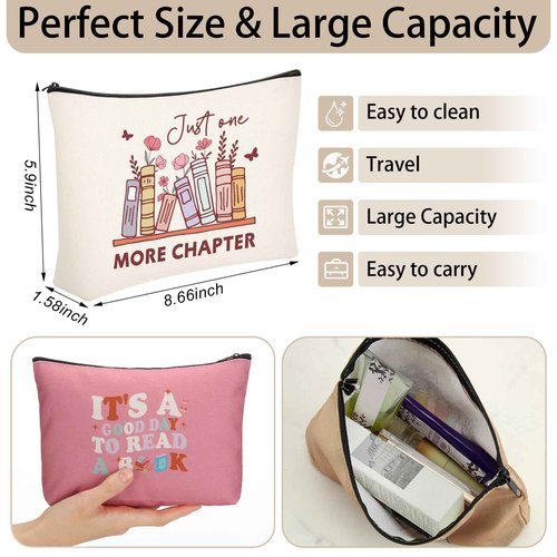 Sunnymove 12 Pcs Book Lover Makeup Bags Book Club Gifts for Women Novelty Bookish Cosmetic Bag with Zipper Pouch for Teen Adult Bookish Librarian Reader Gifts (Boho Style)