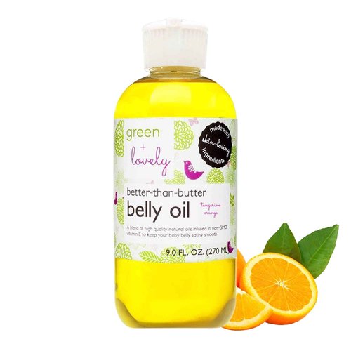 Green + Lovely Better than Butter Belly Oil(Tangerine) | Pregnancy Stretch Mark Prevention | 9 fl oz. Lasts for up to 6 Months | Natural Oil and Vitamin E Enriched for Amazing Skin Pre/Post Pregnancy