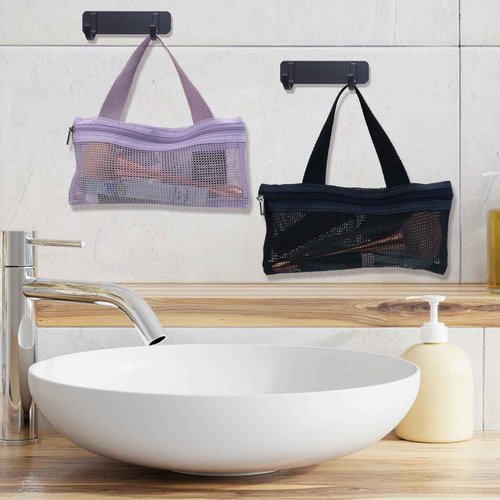 BQSAZHYJ 2Packs Mini Travel Toiletry Bags for Men and Women,Small Mesh Makeup Bag Portable Cosmetic Pouch Square Mesh Storage Bag Toothbrush Travel Bag with Zipper (navy blue and purple)